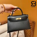 Túi Hermes Mini Kelly II 20 Noir Epsom Đen Khóa Vàng Khâu Tay Best Quality