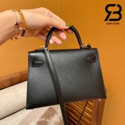Túi Hermes Mini Kelly II 20 Noir Epsom Đen Khóa Vàng Khâu Tay Best Quality