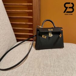 Túi Hermes Mini Kelly II 20 Noir Epsom Đen Khóa Vàng Khâu Tay Best Quality