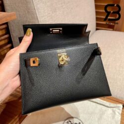 Túi Hermes Mini Kelly II 20 Noir Epsom Đen Khóa Vàng Khâu Tay Best Quality