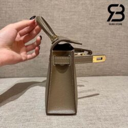 Túi Hermes Mini Kelly II 20 Epsom Xám Taupe Khóa Vàng Khâu Tay Best Quality