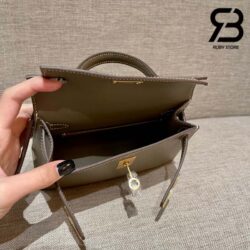 Túi Hermes Mini Kelly II 20 Epsom Xám Taupe Khóa Vàng Khâu Tay Best Quality