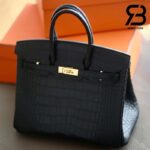 Túi Hermes Birkin 25 Matte Alligator Đen Noir Khóa Vàng Khâu Tay Best Quality