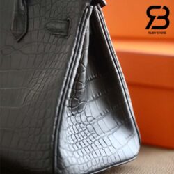 Túi Hermes Birkin 25 Matte Alligator Đen Noir Khóa Vàng Khâu Tay Best Quality