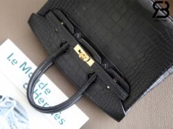 Túi Hermes Birkin 25 Matte Alligator Đen Noir Khóa Vàng Khâu Tay Best Quality