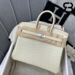 Túi Hermes Birkin 25 Porosus Crocodile Kem Beton Matte Khóa Bạch Kim Khâu Tay Best Quality