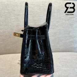 Túi Hermes Birkin 30 Shiny Porosus Crocodile Epsom Đen Noir Khóa Vàng Khâu Tay Best Quality