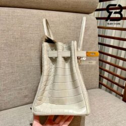 Túi Hermes Birkin 30 Porosus Crocodile Kem Beton Matte Khóa Vàng Khâu Tay Best Quality