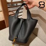 Túi Hermes Picotin 18 Đen Noir Taurillon Clemence Khóa Vàng Khâu Tay Best Quality