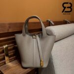Túi Hermes Picotin 18 Taupe Xám Taurillon Clemence Khóa Vàng Khâu Tay Best Quality
