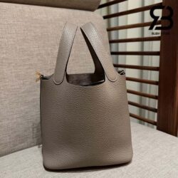 Túi Hermes Picotin 18 Taupe Xám Taurillon Clemence Khóa Vàng Khâu Tay Best Quality