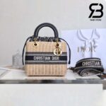 Túi Medium Lady Dior Bag Xanh Natural Wicker Oblique Jacquard 24CM Best Quality