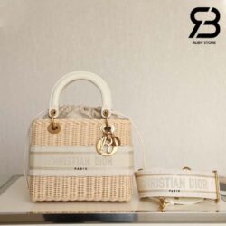 Túi Medium Lady Dior Bag Trắng Latte Natural Wicker Oblique Jacquard 24CM Best Quality