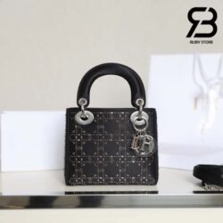 Túi Mini Lady Dior Bag Màu Đen Strass Cannage Satin 17CM Best Quality