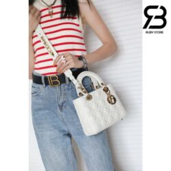 Túi Small Lady Dior Bag Màu Trắng Latte Cannage Da Cừu GHW 20CM Best Quality