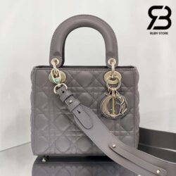 Túi Small Lady Dior Bag Màu Xám Steel Cannage Da Cừu GHW 20CM Best Quality