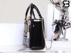 Túi Mini Lady Dior Bag Màu Đen Patent Calfskin Da Bóng 17CM Best Quality
