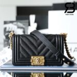 Túi Chanel Boy Small Đen Chevron Da Caviar Khóa Vàng Best Quality