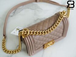 Túi Chanel Boy Small Màu Dark Nude Da Caviar Khóa Vàng Best Quality