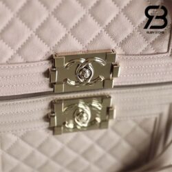 Túi Chanel Boy Small Màu Be Nhạt Da Caviar Khóa Vàng Best Quality