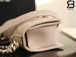 Túi Chanel Boy Small Màu Be Nhạt Chevron Da Caviar Khóa Vàng Best Quality