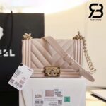 Túi Chanel Boy Small Màu Be Nhạt Chevron Da Caviar Khóa Vàng Best Quality