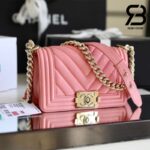 Túi Chanel Boy Small Màu Hồng Chevron Da Caviar Khóa Vàng Best Quality