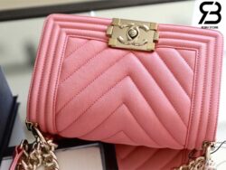 Túi Chanel Boy Small Màu Hồng Chevron Da Caviar Khóa Vàng Best Quality