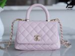 Túi Chanel Coco Mini Top Handle Hồng Sakura Da Caviar Lót Da 19CM Best Quality