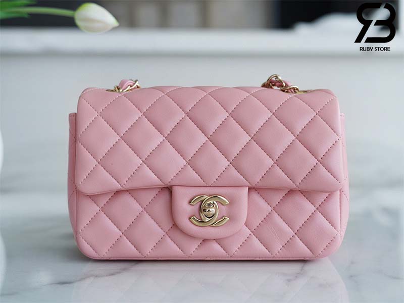 Túi Chanel Mini 8 Rectangular Flap Bag Màu Hồng Sakura Da Cừu Best Quality