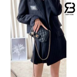 Túi Chanel 23C Classic Mini Square Pearl Crush Enamel & Gold Lambskin Flap Bag Đen 16CM Best Quality