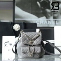 Ba Lô Chanel 22A Duma Backpack Màu Xám Lambskin GHW Best Quality