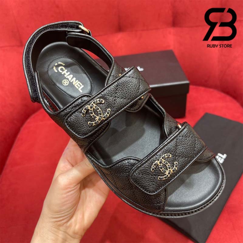 Dép sandal Chanel quai nhung đính logo màu đen  Túi Xách Nữ Túi Xách Đẹp  Túi Xách Giày Dép Nữ  Bước Thời Trang