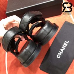 Dép Chanel 21C Black Caviar Round Logo Mule Silde Strap Dad Sandal Best Quality