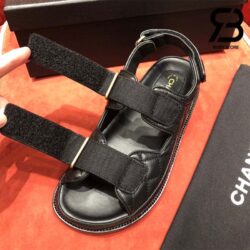 Dép Chanel 21C Black Caviar Round Logo Mule Silde Strap Dad Sandal Best Quality