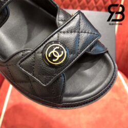 Dép Chanel 21C Black Caviar Round Logo Mule Silde Strap Dad Sandal Best Quality