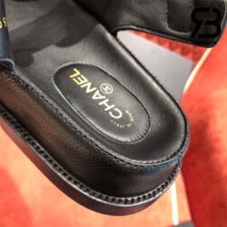 Dép Chanel 21C Black Caviar Round Logo Mule Silde Strap Dad Sandal Best Quality