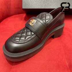 Giày Chanel CC Turn-lock On Trap Heel Loafer Đen Gold Lambskin Best Quality