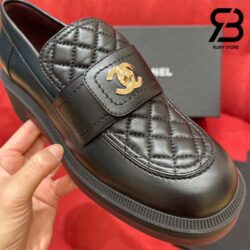 Giày Chanel CC Turn-lock On Trap Heel Loafer Đen Gold Lambskin Best Quality