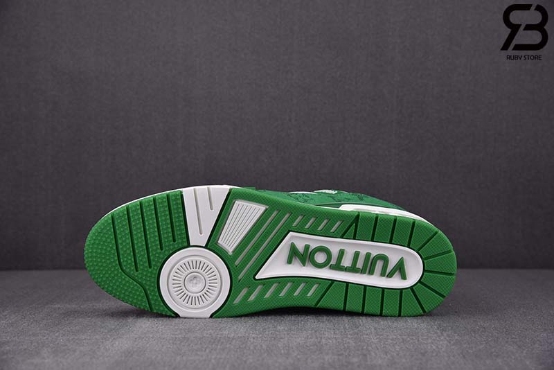 Giày Louis Vuitton LV Trainer Green Monogram Denim White Siêu Cấp