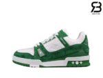 Giày Louis Vuitton LV Trainer Green Monogram Denim White Siêu Cấp