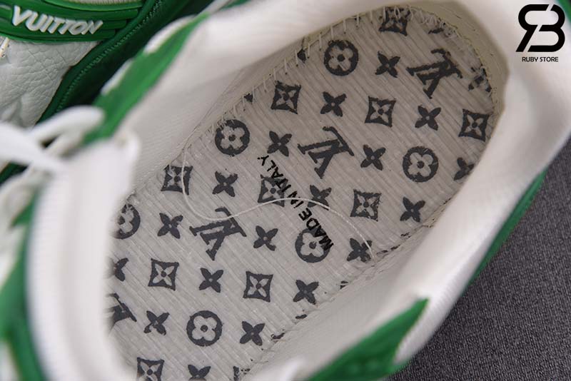 Giày Louis Vuitton LV Trainer Green Monogram Denim White Siêu Cấp