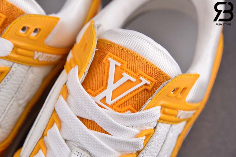 Giày Louis Vuitton LV Trainer Yellow Monogram Denim White Siêu Cấp