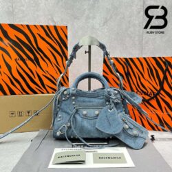 Túi Balenciaga Neo Cagole City XS Hand Bag With Rhinestone Màu Xanh Denim 26CM Best Quality