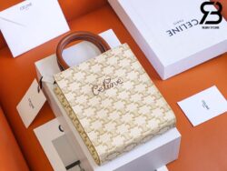 Túi Celine Mini Vertical Cabas In Triomphe Canvas And Calfskin With Celine Print Trắng Best Quality