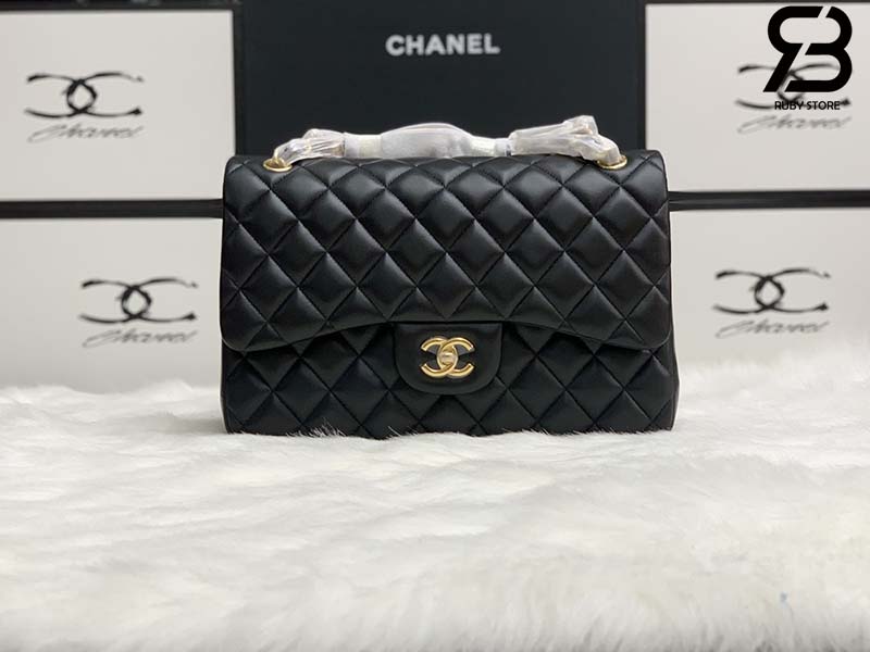 Túi Chanel Classic Large / Jumbo Màu Đen Lamskin Khóa Bạc 30CM Best Quality