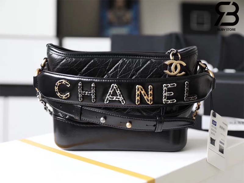 CHANEL GABRIELLE SMALL HOBO BLACK AND WHITE LEATHER BAG