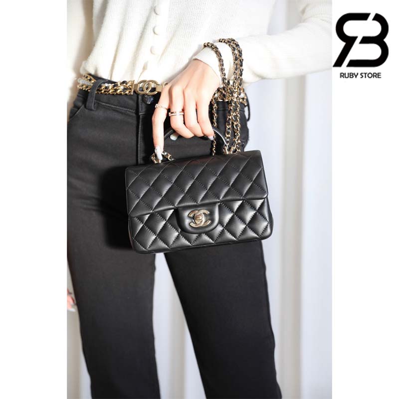 Túi Chanel Mini Flap Bag With Top Handle Màu Đen Lamskin Khóa Vàng 20CM Best Quality