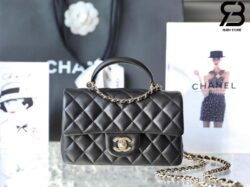 Túi Chanel Mini Flap Bag With Top Handle Màu Đen Lamskin Khóa Vàng 20CM Best Quality