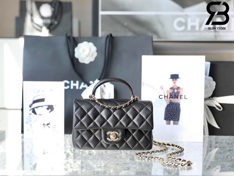 Túi Chanel Mini Flap Bag With Top Handle Đen Lamskin Best Quality